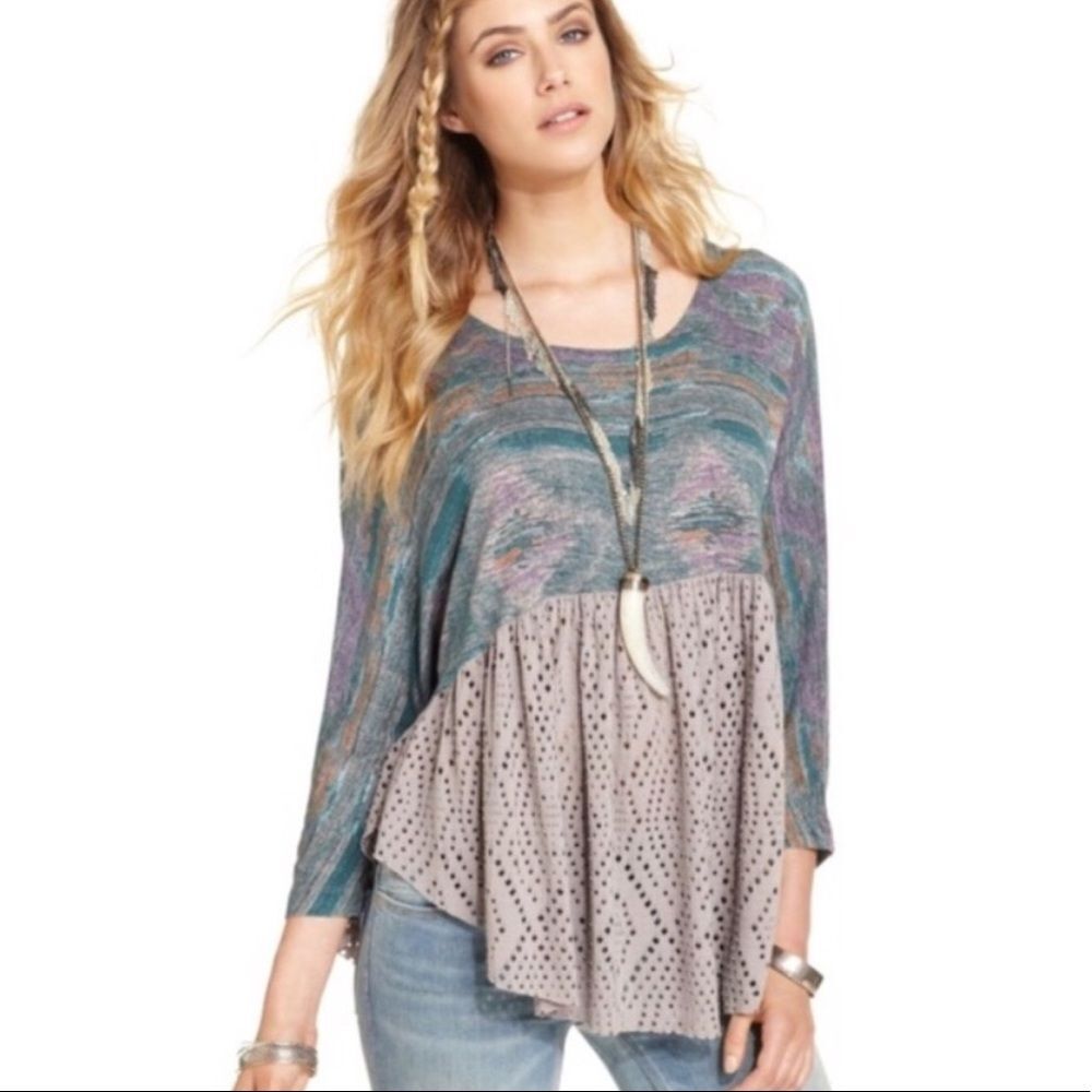 Free People Oversized Boho Aztec Peplum Top Sz XS